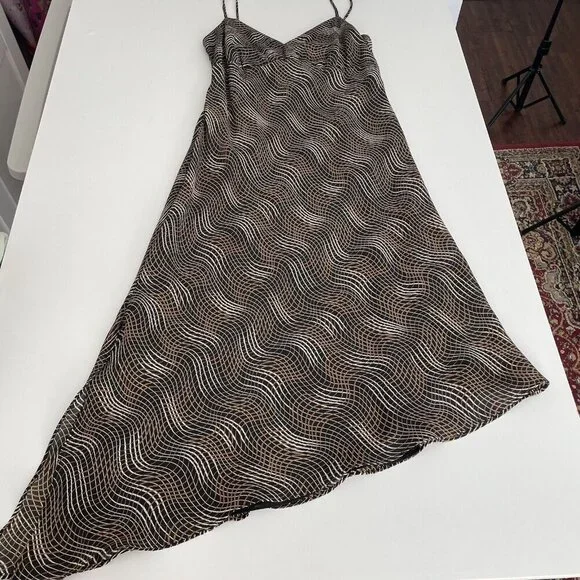 Vintage 90's Y2K Brown Whimsigoth Fairy Grunge Asymmetrical Hem Slip Dress Sz 4 - Picture 4 of 16